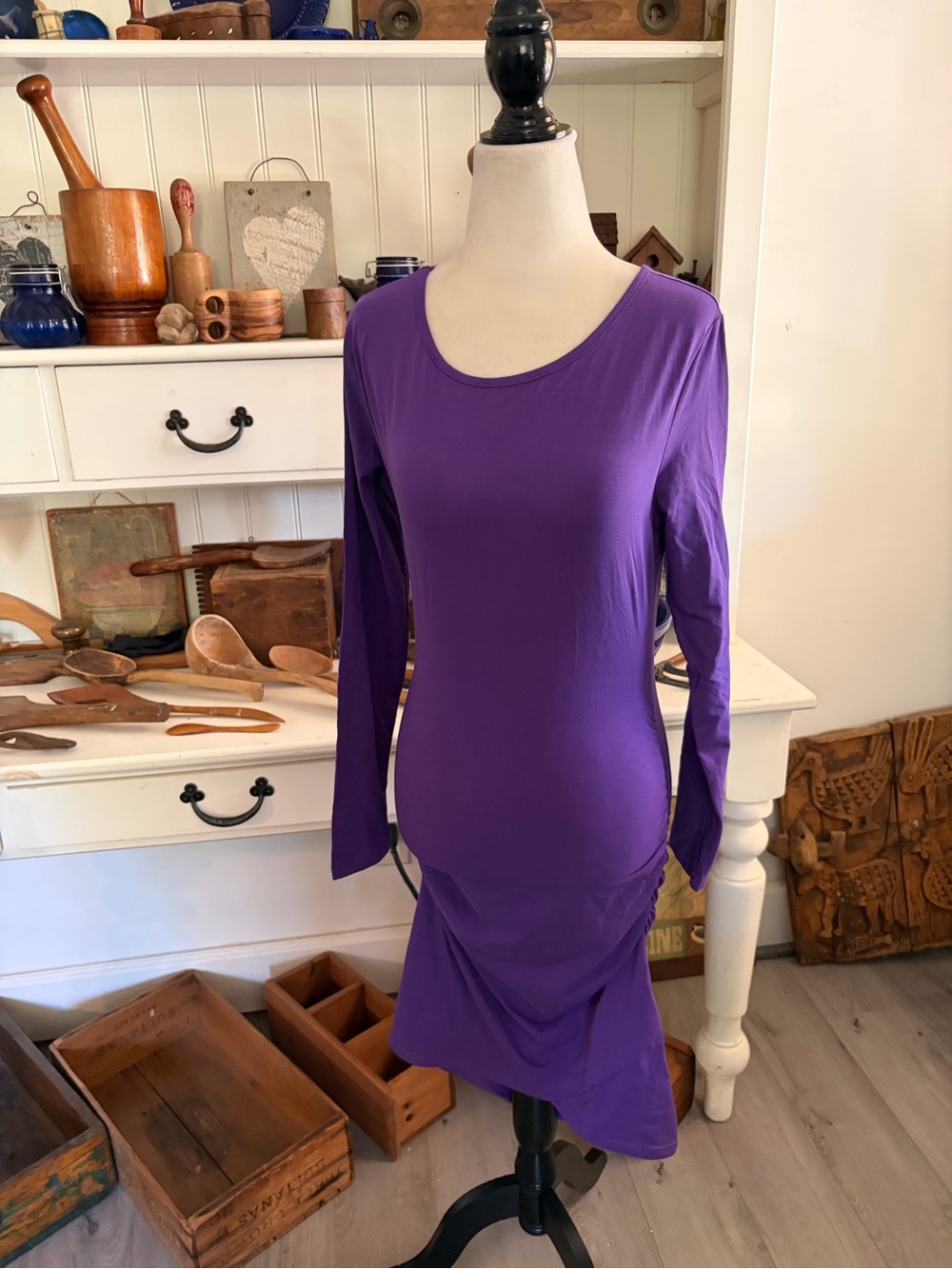 Missufe Purple Long-Sleeve Scoop Neck Women's Dress